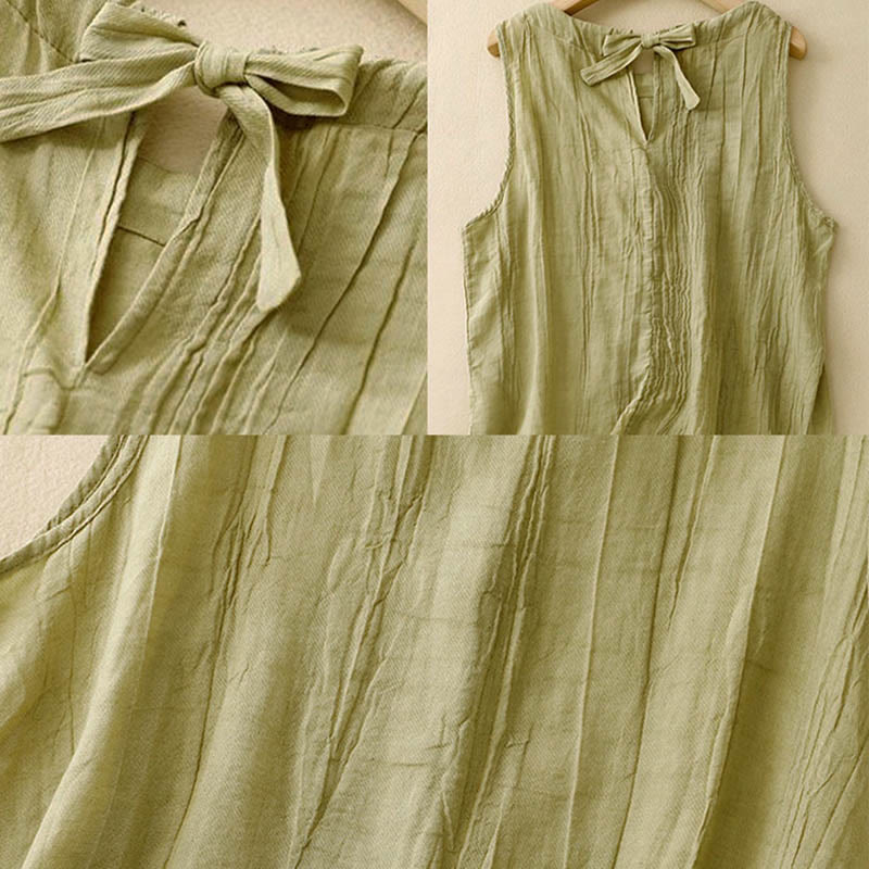 Buddha Stones Summer Pure Color Wrinkle Lace-up Sleeveless Vest Women's Waistcoat - image 14