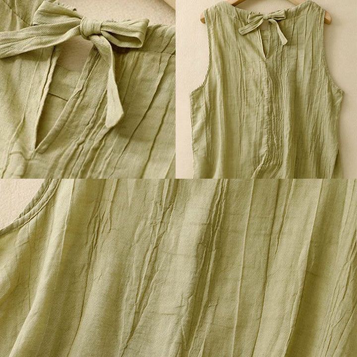 Buddha Stones Summer Pure Color Wrinkle Lace-up Sleeveless Vest Women's Waistcoat - image 14