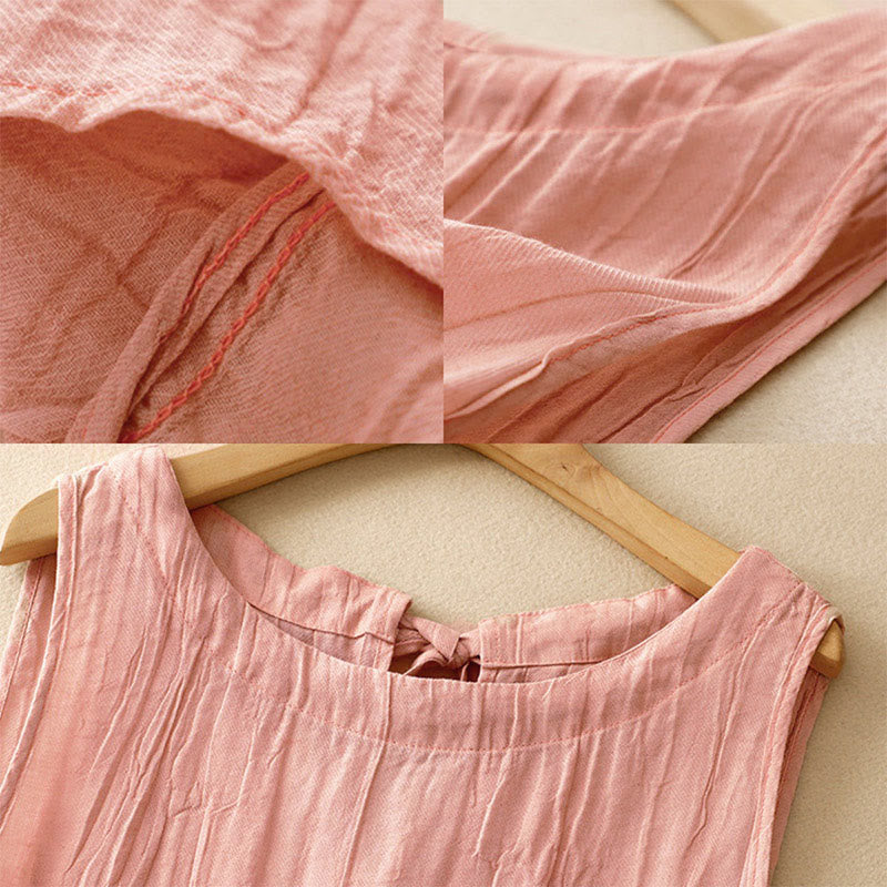 Buddha Stones Summer Pure Color Wrinkle Lace-up Sleeveless Vest Women's Waistcoat - image 1