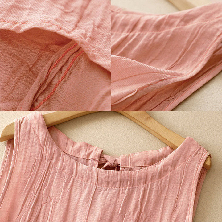 Buddha Stones Summer Pure Color Wrinkle Lace-up Sleeveless Vest Women's Waistcoat - image 1