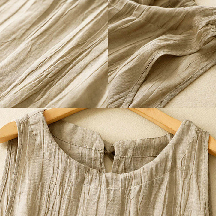 Buddha Stones Summer Pure Color Wrinkle Lace-up Sleeveless Vest Women's Waistcoat - image 8