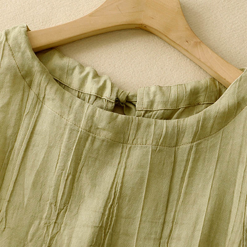 Buddha Stones Summer Pure Color Wrinkle Lace-up Sleeveless Vest Women's Waistcoat - image 13