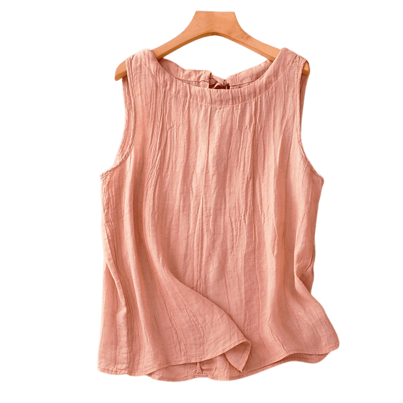 Buddha Stones Summer Pure Color Wrinkle Lace-up Sleeveless Vest Women's Waistcoat - image 4