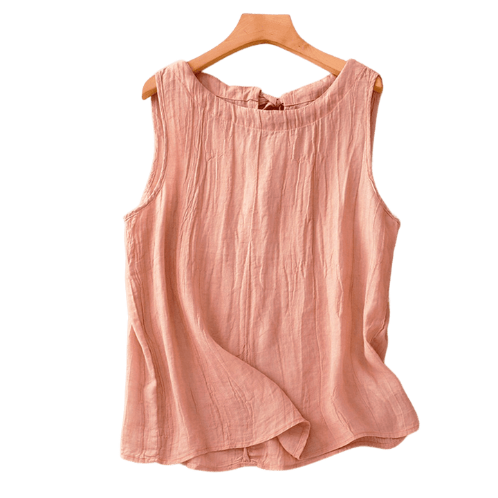 Buddha Stones Summer Pure Color Wrinkle Lace-up Sleeveless Vest Women's Waistcoat - image 4