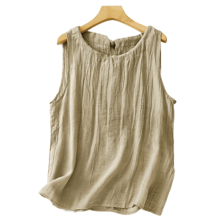 Buddha Stones Summer Pure Color Wrinkle Lace-up Sleeveless Vest Women's Waistcoat - image 11