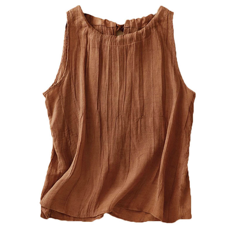 Buddha Stones Summer Pure Color Wrinkle Lace-up Sleeveless Vest Women's Waistcoat - image 21