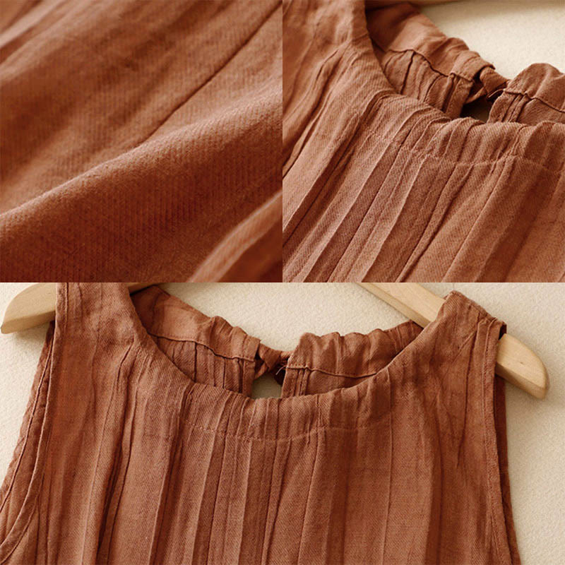 Buddha Stones Summer Pure Color Wrinkle Lace-up Sleeveless Vest Women's Waistcoat - image 18