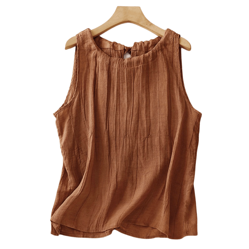 Buddha Stones Summer Pure Color Wrinkle Lace-up Sleeveless Vest Women's Waistcoat - image 22