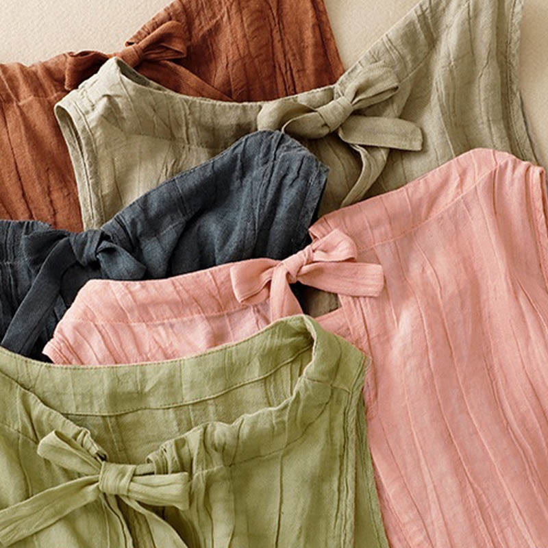 Buddha Stones Summer Pure Color Wrinkle Lace-up Sleeveless Vest Women's Waistcoat - image 6