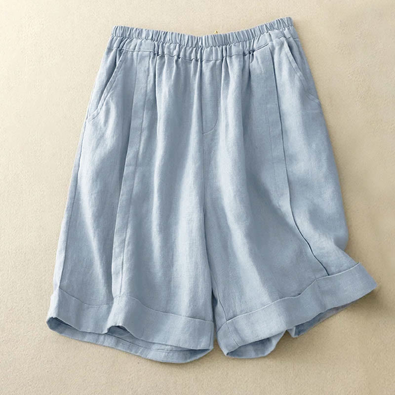 Buddha Stones Casual Solid Color Women's Cotton Shorts With Pockets - PowderBlue - US12,UK/AU16,EU44 (4XL) - image 19