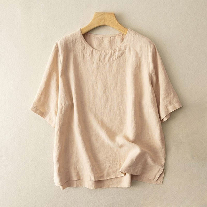 Buddha Stones Simple Plain Short Sleeve Crew Neck Side Slit Cotton Women's T-Shirt - Khaki - US12,UK/AU16,EU44 (3XL) - image 2