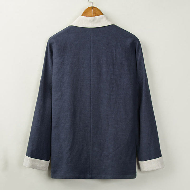 Buddha Stones Winter Solid Color Long Sleeve Open Front Jacket Men's Cotton Kimono - image 11