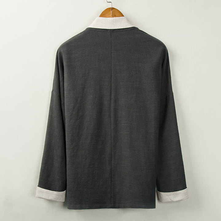 Buddha Stones Winter Solid Color Long Sleeve Open Front Jacket Men's Cotton Kimono - image 4