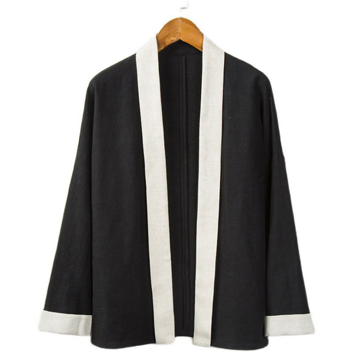 Buddha Stones Winter Solid Color Long Sleeve Open Front Jacket Men's Cotton Kimono - image 2