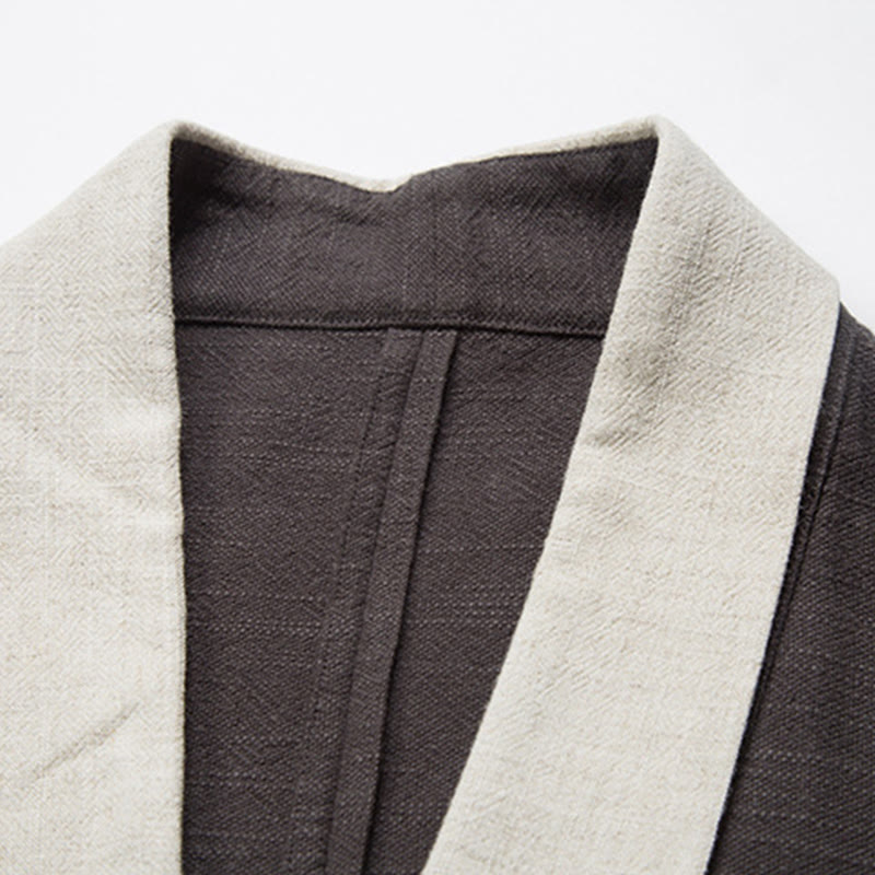 Buddha Stones Winter Solid Color Long Sleeve Open Front Jacket Men's Cotton Kimono - image 5