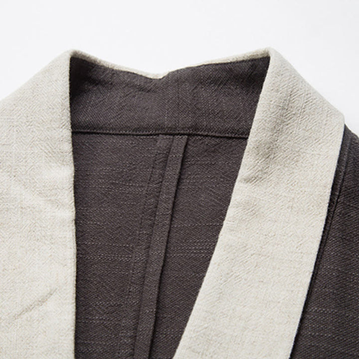 Buddha Stones Winter Solid Color Long Sleeve Open Front Jacket Men's Cotton Kimono - image 5