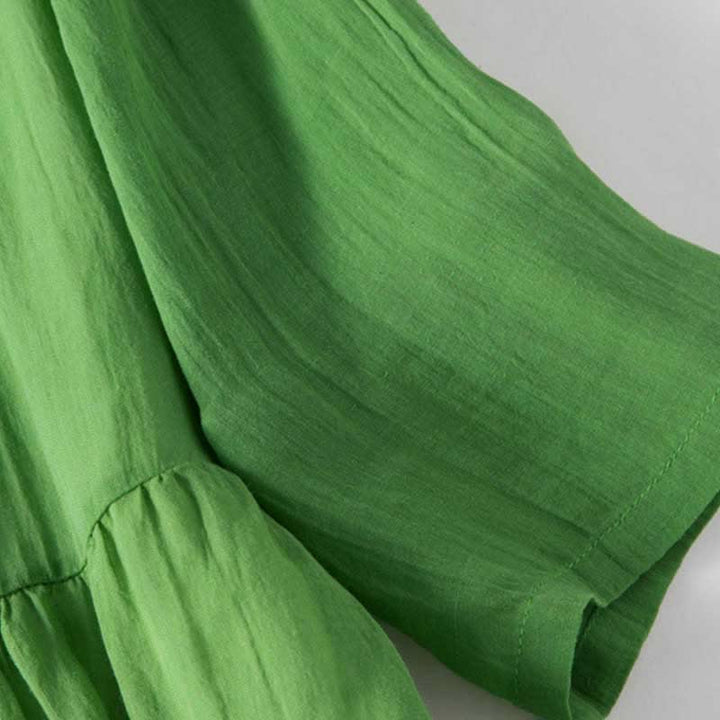 Buddha Stones Summer V-Neck Design Half Sleeve Cotton Midi Dress - image 4