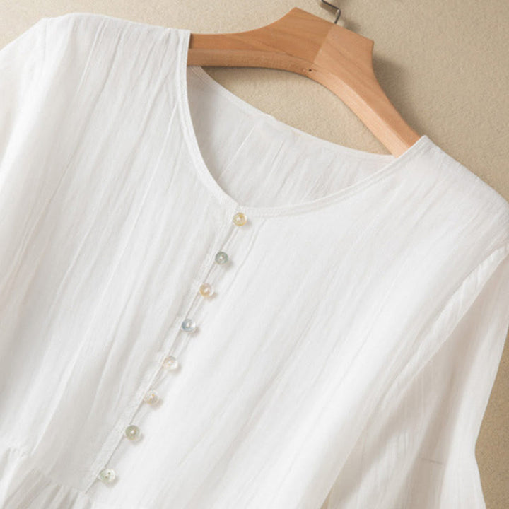 Buddha Stones Summer V-Neck Design Half Sleeve Cotton Midi Dress - image 18