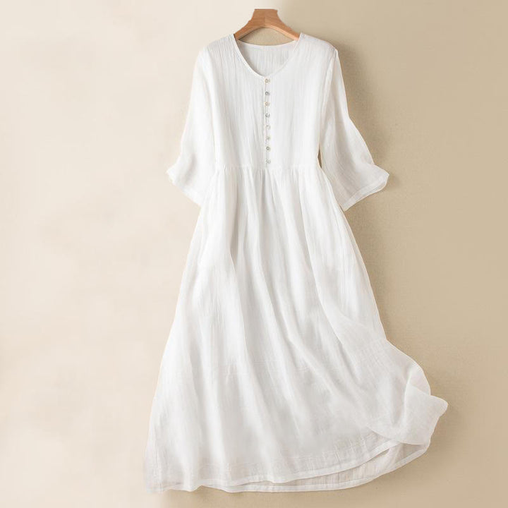 Buddha Stones Summer V-Neck Design Half Sleeve Cotton Midi Dress - White - US14,UK/AU18,EU46 (2XL) - image 16
