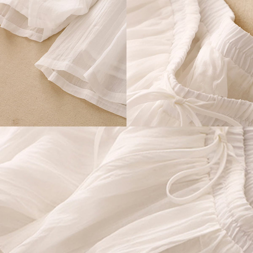 Buddha Stones Spring Pure Color Drawstring Double Layer Women's Wide Leg Pants With Pockets - image 9