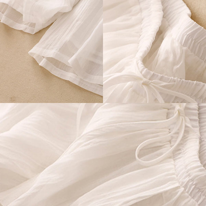 Buddha Stones Spring Pure Color Drawstring Double Layer Women's Wide Leg Pants With Pockets - image 9