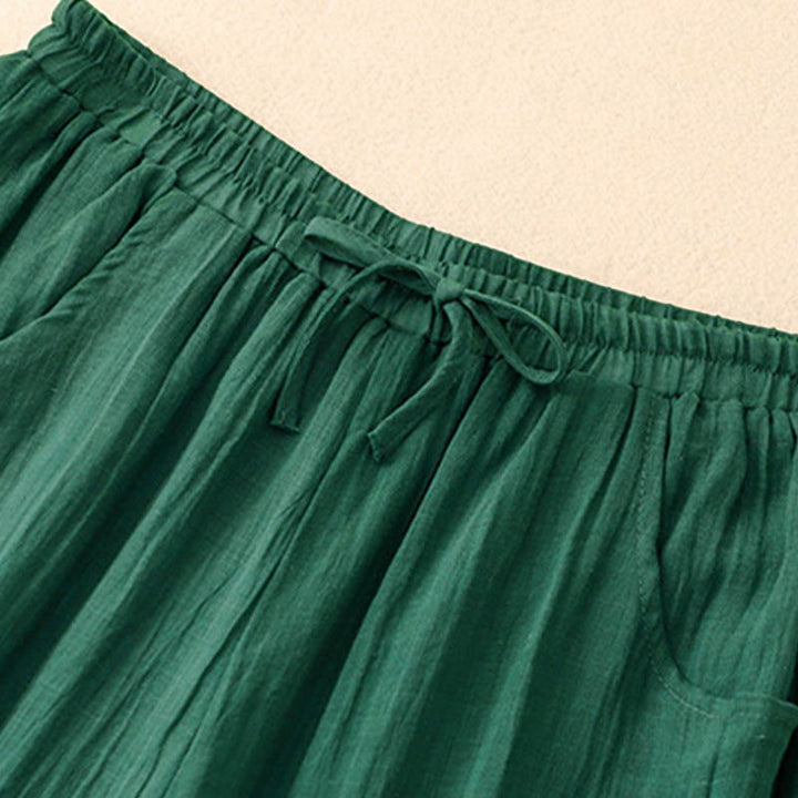 Buddha Stones Spring Pure Color Drawstring Double Layer Women's Wide Leg Pants With Pockets - image 11