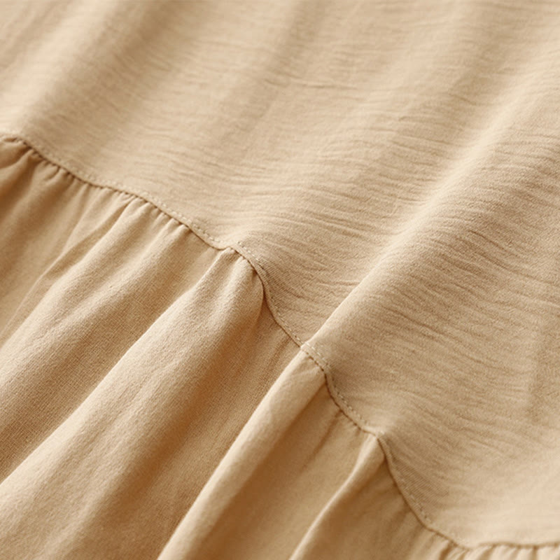 Buddha Stones Spring Plain Lapel Long Sleeve Cotton Linen Midi Dress With Pockets - image 12