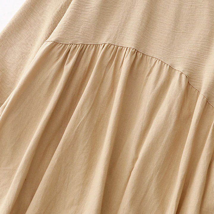 Buddha Stones Spring Plain Lapel Long Sleeve Cotton Linen Midi Dress With Pockets - image 13