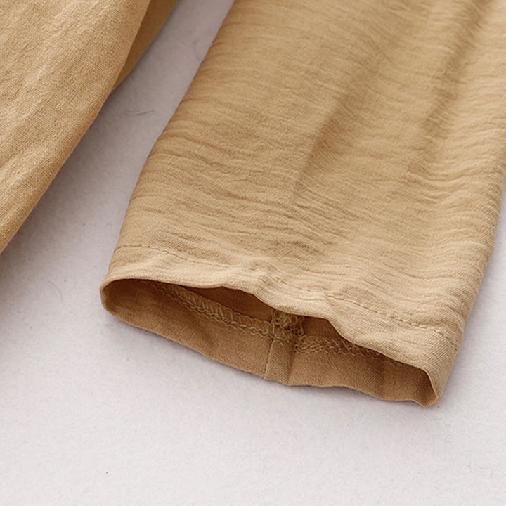 Buddha Stones Spring Plain Lapel Long Sleeve Cotton Linen Midi Dress With Pockets - image 16