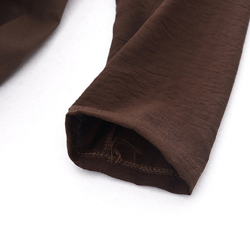 Buddha Stones Spring Plain Lapel Long Sleeve Cotton Linen Midi Dress With Pockets - image 4