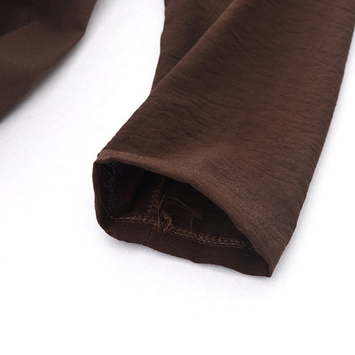 Buddha Stones Spring Plain Lapel Long Sleeve Cotton Linen Midi Dress With Pockets - image 4