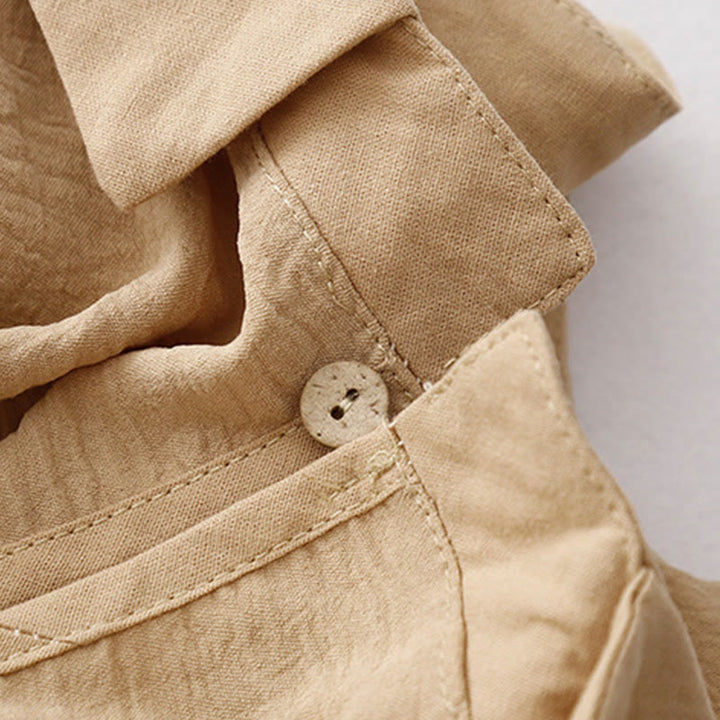 Buddha Stones Spring Plain Lapel Long Sleeve Cotton Linen Midi Dress With Pockets - image 11