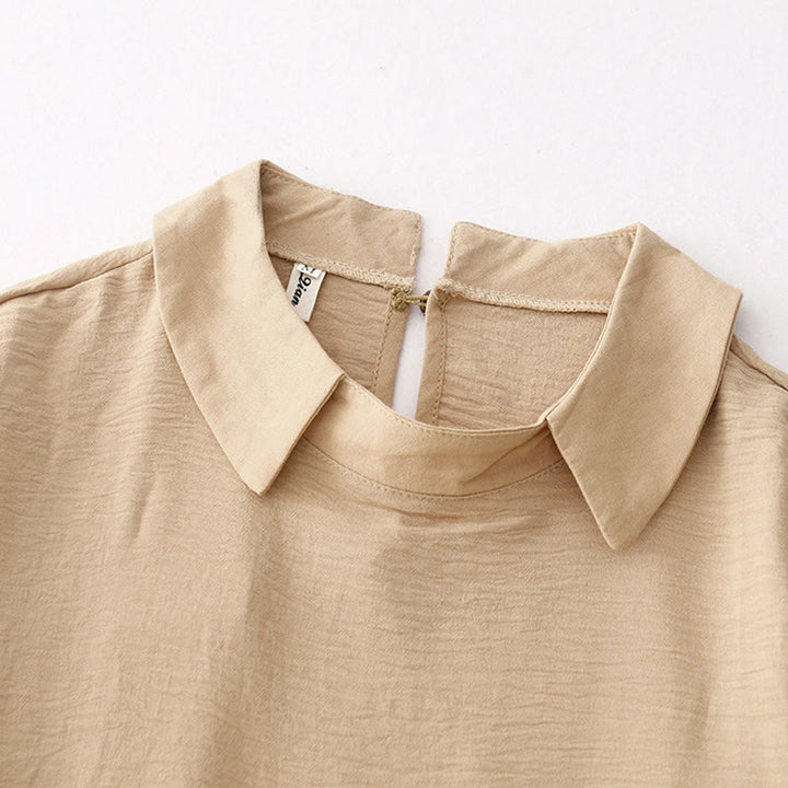 Buddha Stones Spring Plain Lapel Long Sleeve Cotton Linen Midi Dress With Pockets - image 9