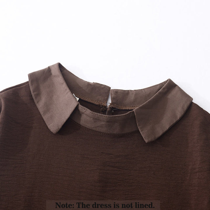 Buddha Stones Spring Plain Lapel Long Sleeve Cotton Linen Midi Dress With Pockets - image 1