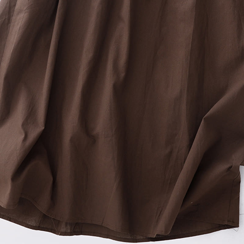 Buddha Stones Spring Plain Lapel Long Sleeve Cotton Linen Midi Dress With Pockets - image 6