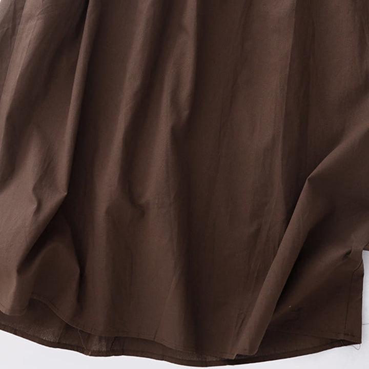 Buddha Stones Spring Plain Lapel Long Sleeve Cotton Linen Midi Dress With Pockets - image 6