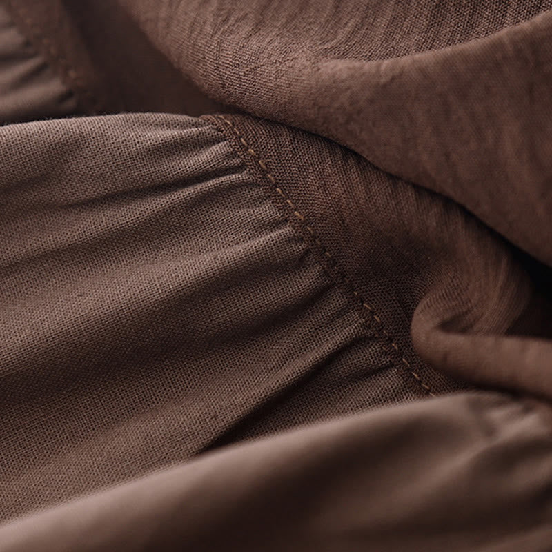 Buddha Stones Spring Plain Lapel Long Sleeve Cotton Linen Midi Dress With Pockets - image 2