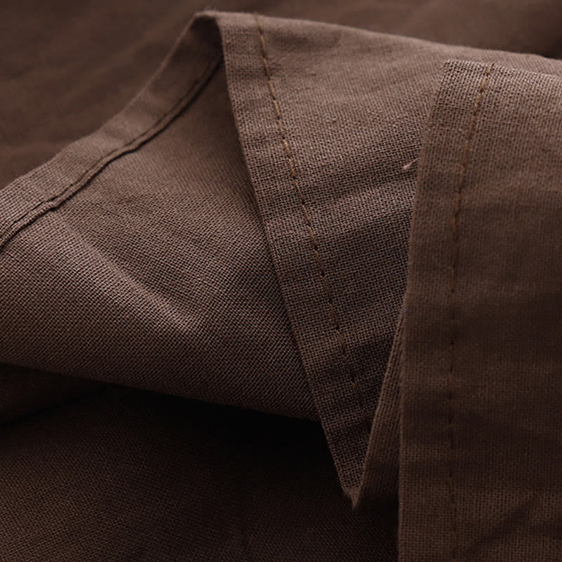 Buddha Stones Spring Plain Lapel Long Sleeve Cotton Linen Midi Dress With Pockets - image 5