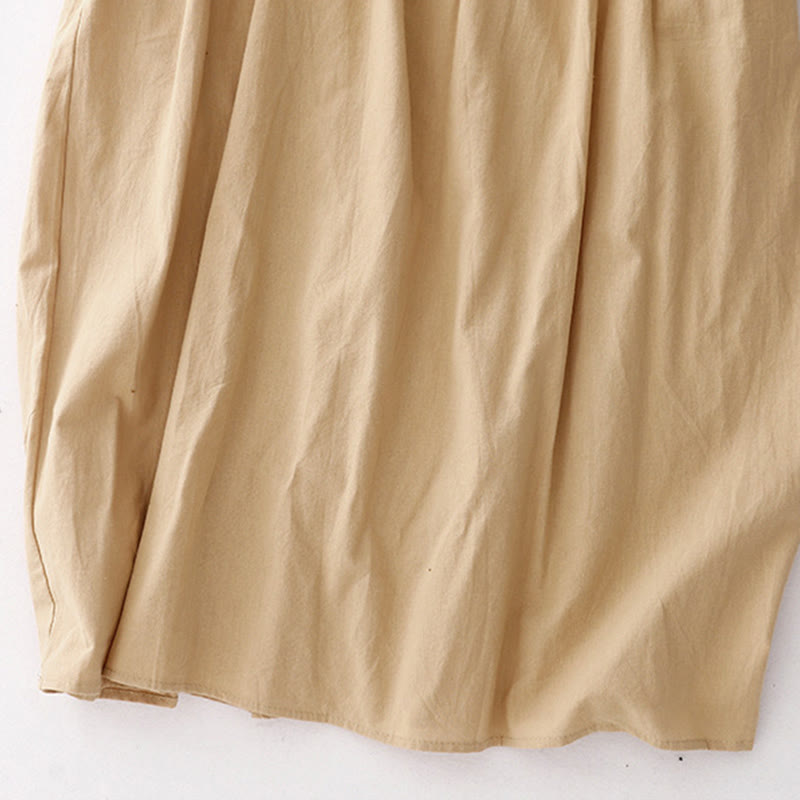 Buddha Stones Spring Plain Lapel Long Sleeve Cotton Linen Midi Dress With Pockets - image 18