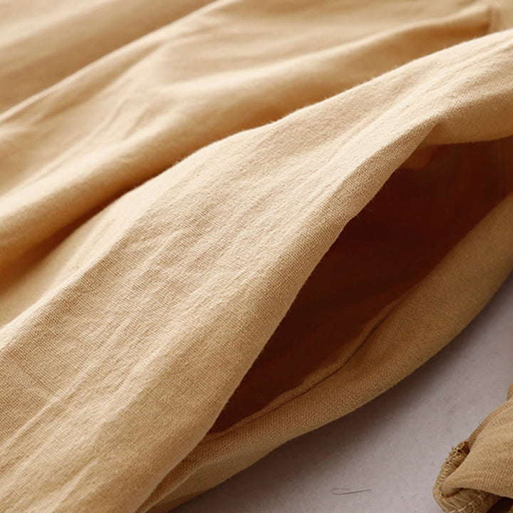 Buddha Stones Spring Plain Lapel Long Sleeve Cotton Linen Midi Dress With Pockets - image 15