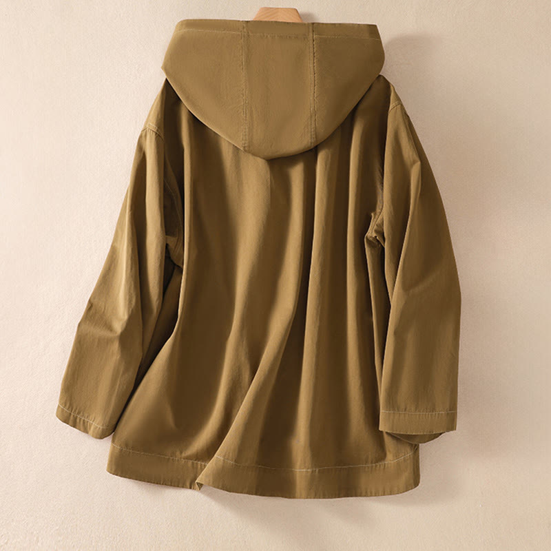 Buddha Stones Pure Color Hooded Women's Long Sleeve Cotton Jacket With Pockets - image 2