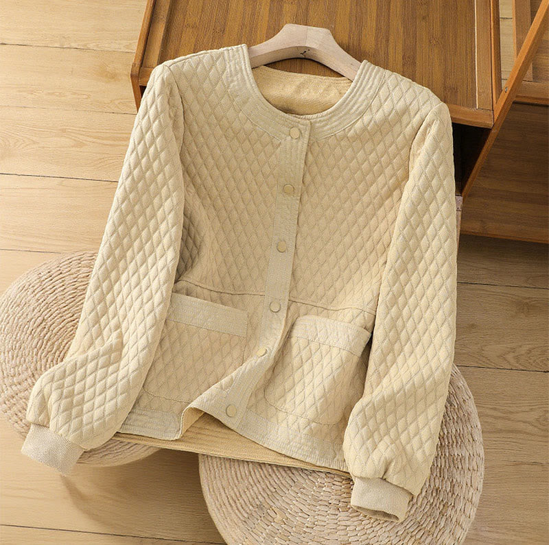 Buddha Stones Retro Plain Women's Cotton Long Sleeve Jacket With Pockets - LemonChiffon - US12,UK/AU16,EU44 (3XL) - image 0