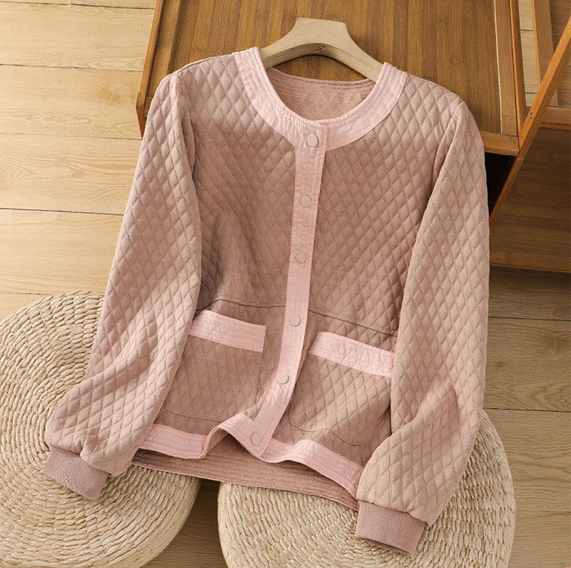 Buddha Stones Retro Plain Women's Cotton Long Sleeve Jacket With Pockets - LightPink - US12,UK/AU16,EU44 (3XL) - image 7