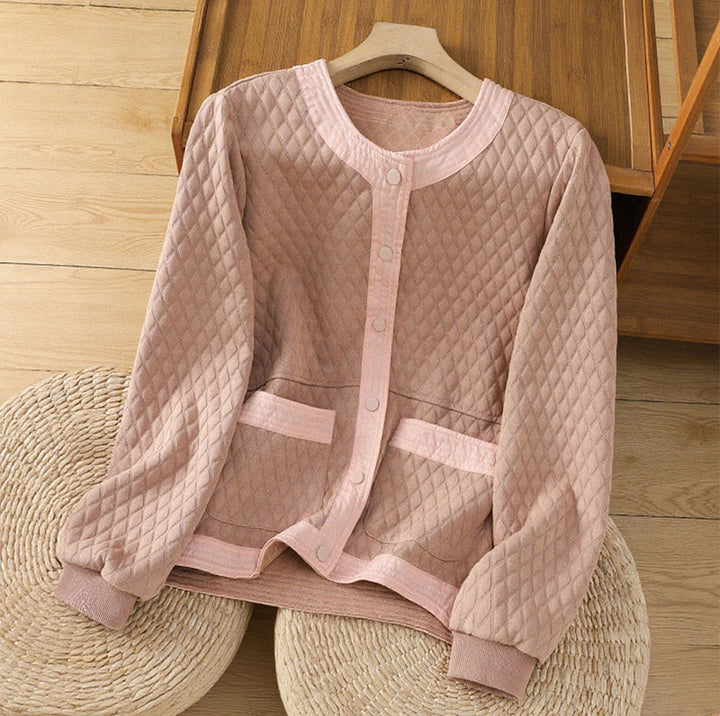 Buddha Stones Retro Plain Women's Cotton Long Sleeve Jacket With Pockets - LightPink - US12,UK/AU16,EU44 (3XL) - image 7