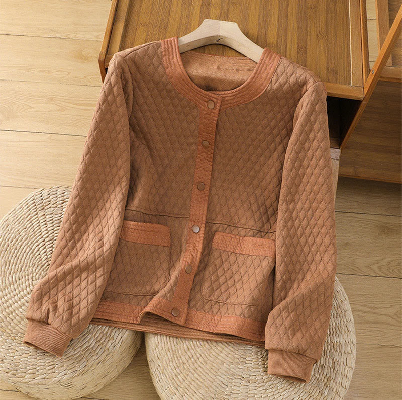 Buddha Stones Retro Plain Women's Cotton Long Sleeve Jacket With Pockets - Chocolate - US12,UK/AU16,EU44 (3XL) - image 21