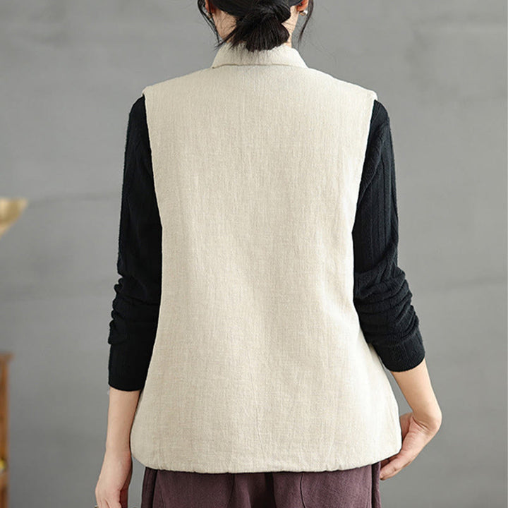 Buddha Stones Plain Lace-up Women's Sleeveless Cotton Vest Waistcoat With Pockets - image 20