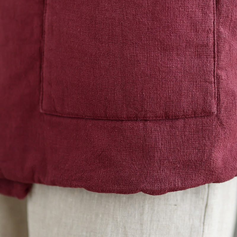 Buddha Stones Plain Lace-up Women's Sleeveless Cotton Vest Waistcoat With Pockets - image 14