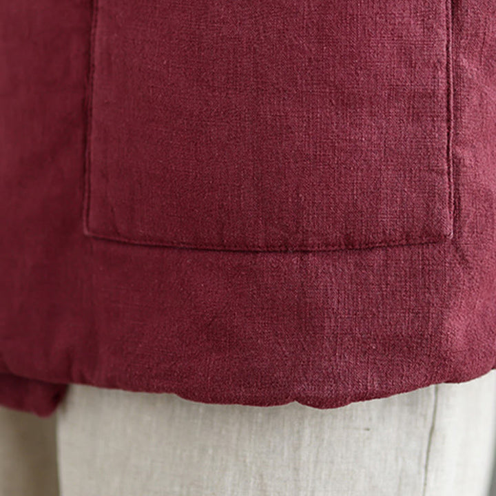 Buddha Stones Plain Lace-up Women's Sleeveless Cotton Vest Waistcoat With Pockets - image 14