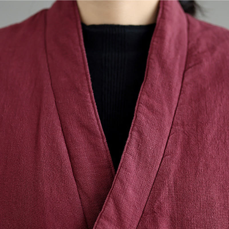 Buddha Stones Plain Lace-up Women's Sleeveless Cotton Vest Waistcoat With Pockets - image 13