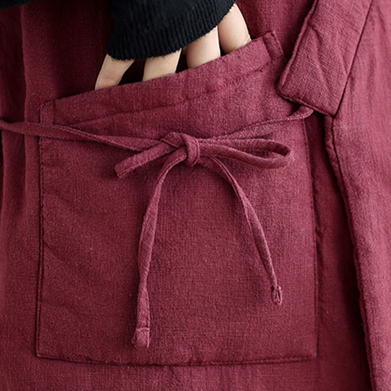 Buddha Stones Plain Lace-up Women's Sleeveless Cotton Vest Waistcoat With Pockets - image 12